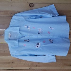 Tia Designs Adorable Puppy Buttoned Collar Baby Blue Striped Shirt Small